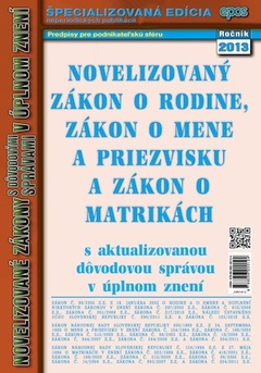 obálka: ZÁKON O RODINE MENE A PRIEZVISKU 2013