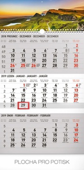 obálka: 3 měsíční krajina šedý- nástěnný kalendář 2019